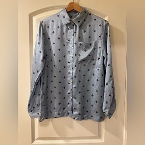 Blue Patterned 100% silk blouse